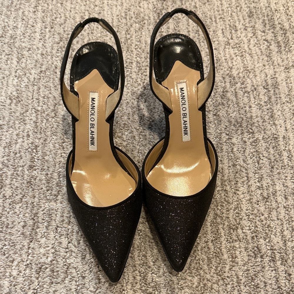 Manolo Blahnik Glitter Pointed Slingback Pumps size 36.5